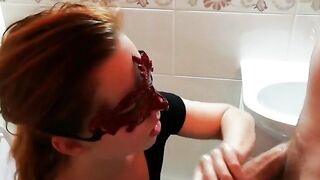 Redhead Babe Gets a Mouthful of Cum in the Toilet