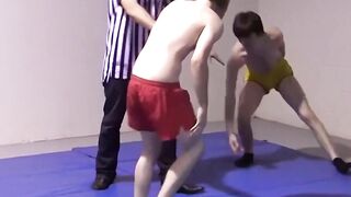 Lester Braxston and Adam Clark twist wrestle with boss Tye