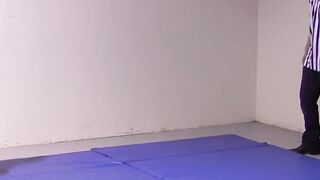 Lester Braxston and Adam Clark twist wrestle with boss Tye