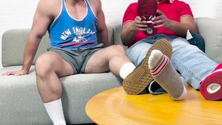 Dirty Archie blasts hard sniffing Andres huge damp feet
