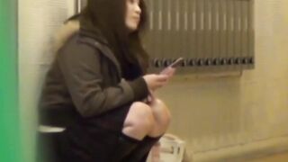 Vid shows gals seated with panties in full voyeur view