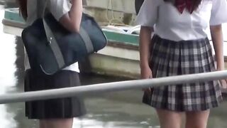 Duo exotic stunners hike skirts letting slits stream pee