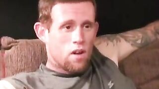 Inked studs jerk each other off until they both cum