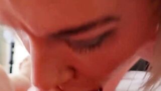 Blonde in Red Lips Sucks and Cleans a Filthy Veined Cock