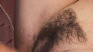 Big tits milf squirts after getting her hairy pussy fingered
