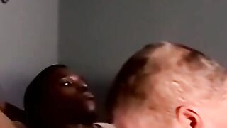 Black jock drained by two mature homos throat skills