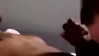 Black jock drained by two mature homos throat skills