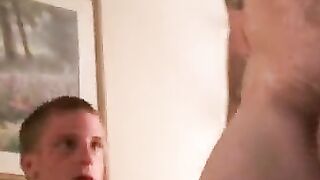 Older guy sucks his buddy off then jizzes all over him