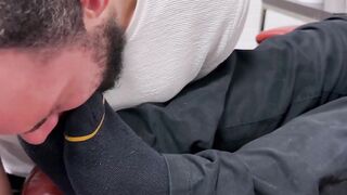 Lusty big dad Cub requires Thoms full foot adoration at work