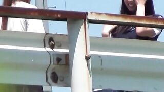 Pair Japanese women race who streams urine farthest out