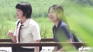 Pair Japanese women race who streams urine farthest out