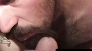 Bearded mature man has intense solo jerk session