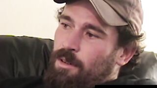 Bearded mature man has intense solo jerk session