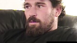 Bearded mature man has intense solo jerk session