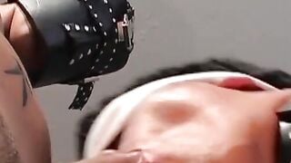 Bound Latino twink bred and facialized by two dominant tops