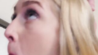 Slender blonde Emma Starletto sucks swollen cock till it erupts