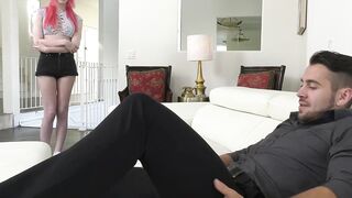 Big tits trans babysitter Mimi Oh offers her boss a blowjob