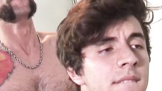 Raw doggy with tattooed mature guy destroying twink