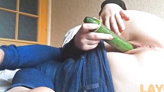 Teen Masturbates with Cucumber in Hostel - Big Ass Orgasm Solo Hoe 2
