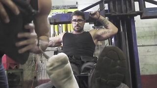 Bound tattooed slave destroyed by the ripped masterâs