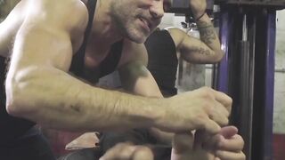 Bound tattooed slave destroyed by the ripped masterâs