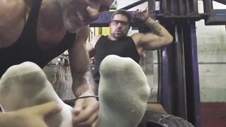 Bound tattooed slave destroyed by the ripped masterâs