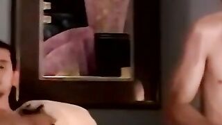 Amateurs shower then prep for jerkoff and blowjob fest