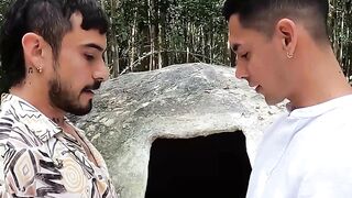 Fabian Plata massages Alberto Chimal before milking him