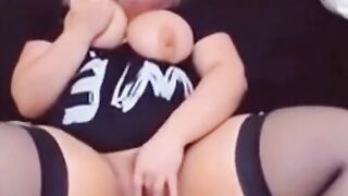 Big-Titted BBW Plays with Dildo on Webcam