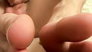 Handsome Ayden James sucks toes then fucks a fleshlight hard