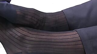 Classy gent flaunts suckable businessman feet