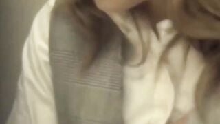 Tense worker fingers her tender slit before the secret lens
