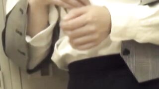 Tense worker fingers her tender slit before the secret lens