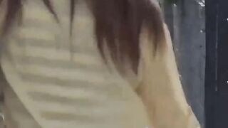 Babe feels embarrassed after getting caught peeing outside