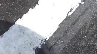 Babe feels embarrassed after getting caught peeing outside
