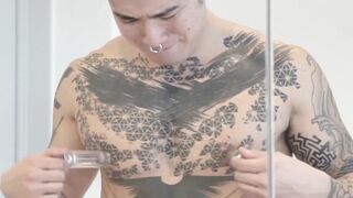 Yoshi Kawasaki torments nipples while stroking hard cock