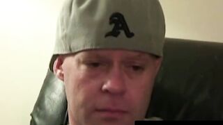 Bald amateur strokes his dick until rock hard
