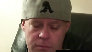Bald amateur strokes his dick until rock hard