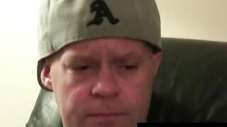 Bald amateur strokes his dick until rock hard