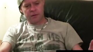 Bald amateur strokes his dick until rock hard