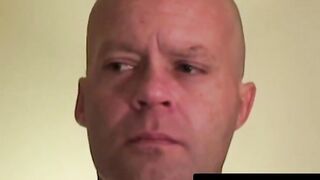 Bald amateur strokes his dick until rock hard