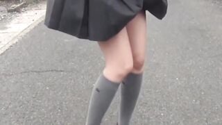 Naughty Japanese teens drench their panties in public pee challenge