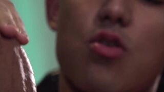 Twink Felix fingers himself while sucking random cock