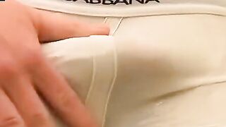 Cristian jerks post shower cumming in briefs