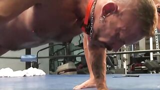 MuscleJockBound.com - Collared Colin Steele performs push-ups for master
