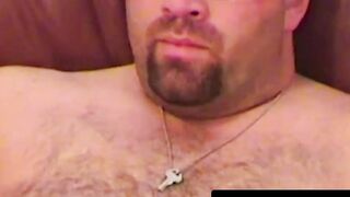 Fat gay dude jerks his thick cock for the camera