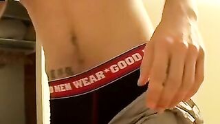 Krist and Jacob jerk together cumming in undies