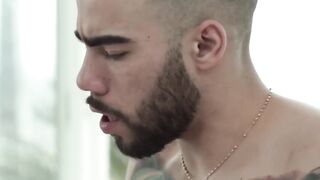 Tatted top tongues then drills submissive bottom