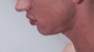 Young skinny gay jerks cock while taking thick anal
