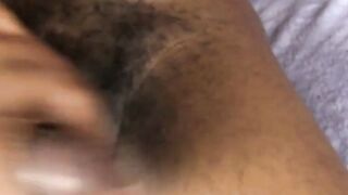 August Alexander strokes his big black cock till cream jets